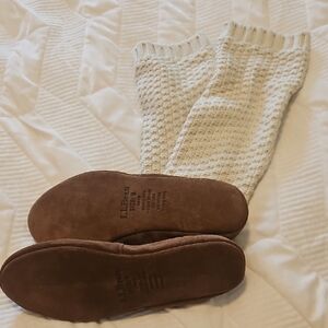 L.L. Bean Cream Knit Slipper Socks with Brown Soles